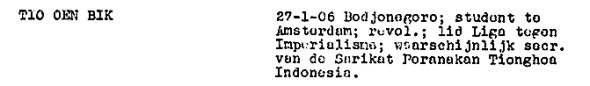 Tio Oen Bik - Rapport Centrale Inlichtingendienst 1939