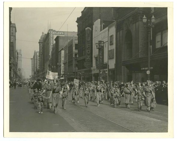 Optocht aanhangers Spaanse Republiek Euclid Avenue, Cleveland, Ohio 1937