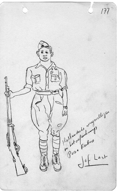 Hollandse vrijwilliger in het oefenkamp Pozo Rubio